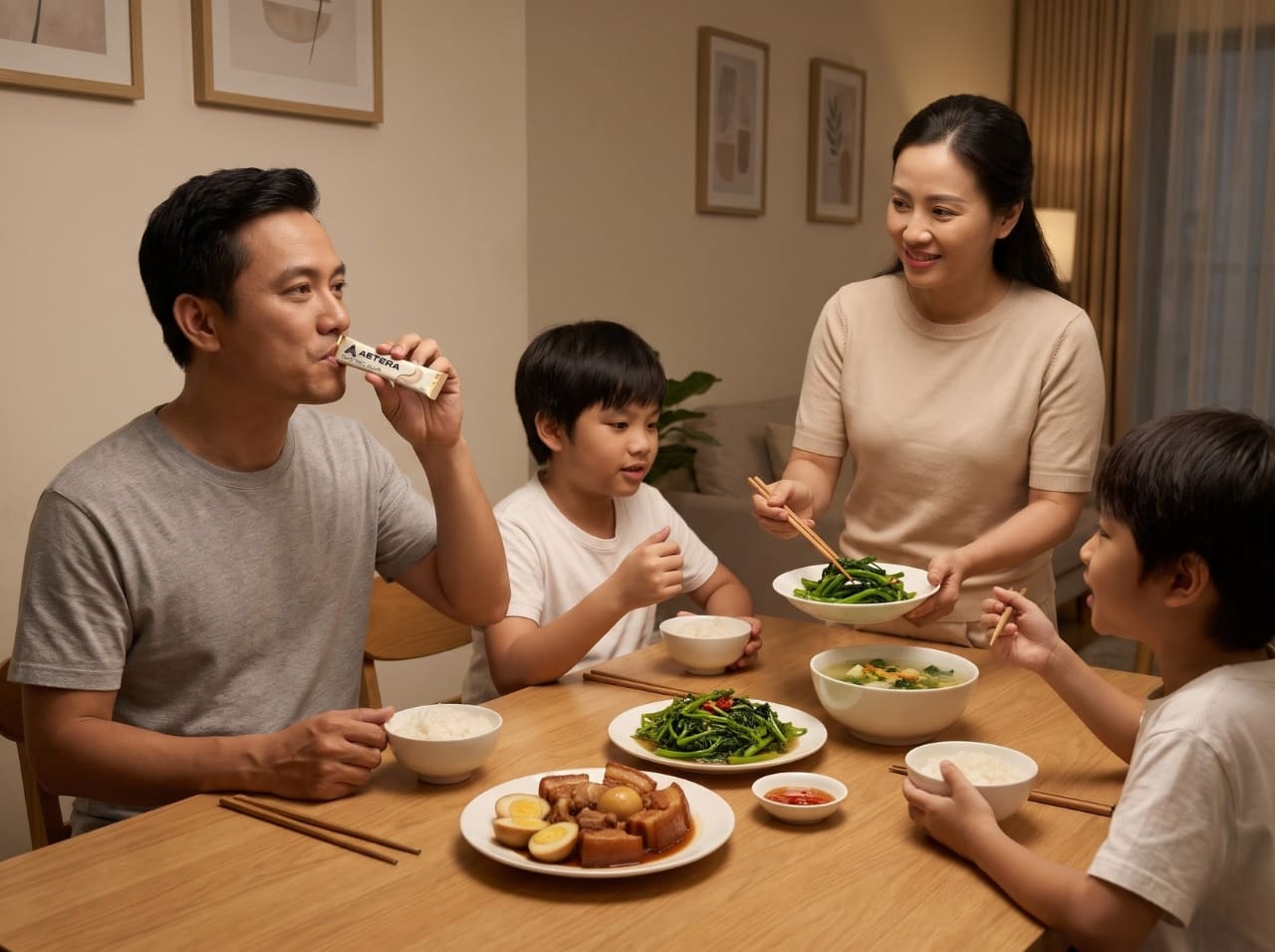 Người đàn ông sử dụng AETERA Gastric Alva bên gia đình